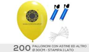 200 Palloncini classici personalizzati con logo comprese astine e gonfiatori manuali